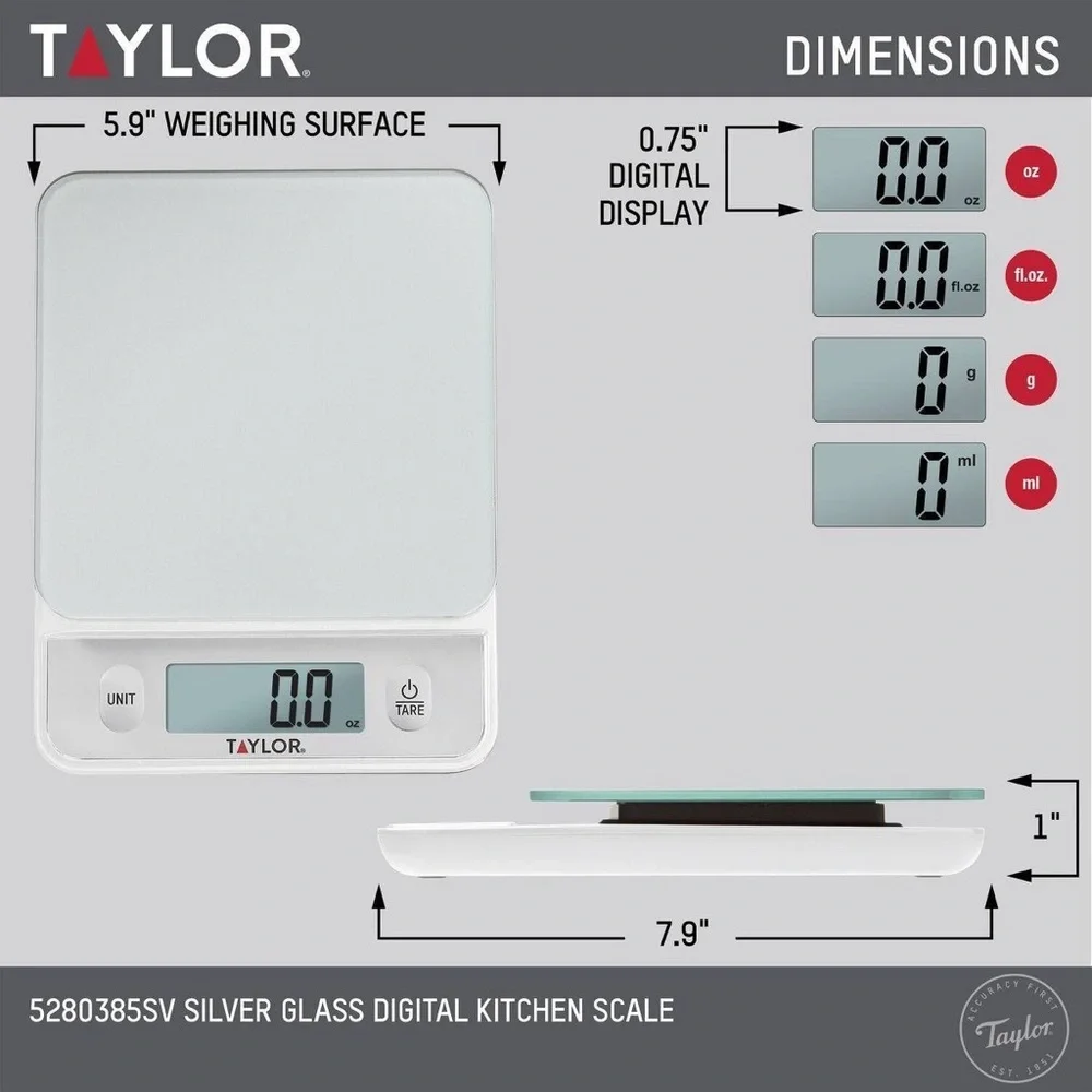 Taylor Digital Kitchen Glass Top 11lb Food Scale